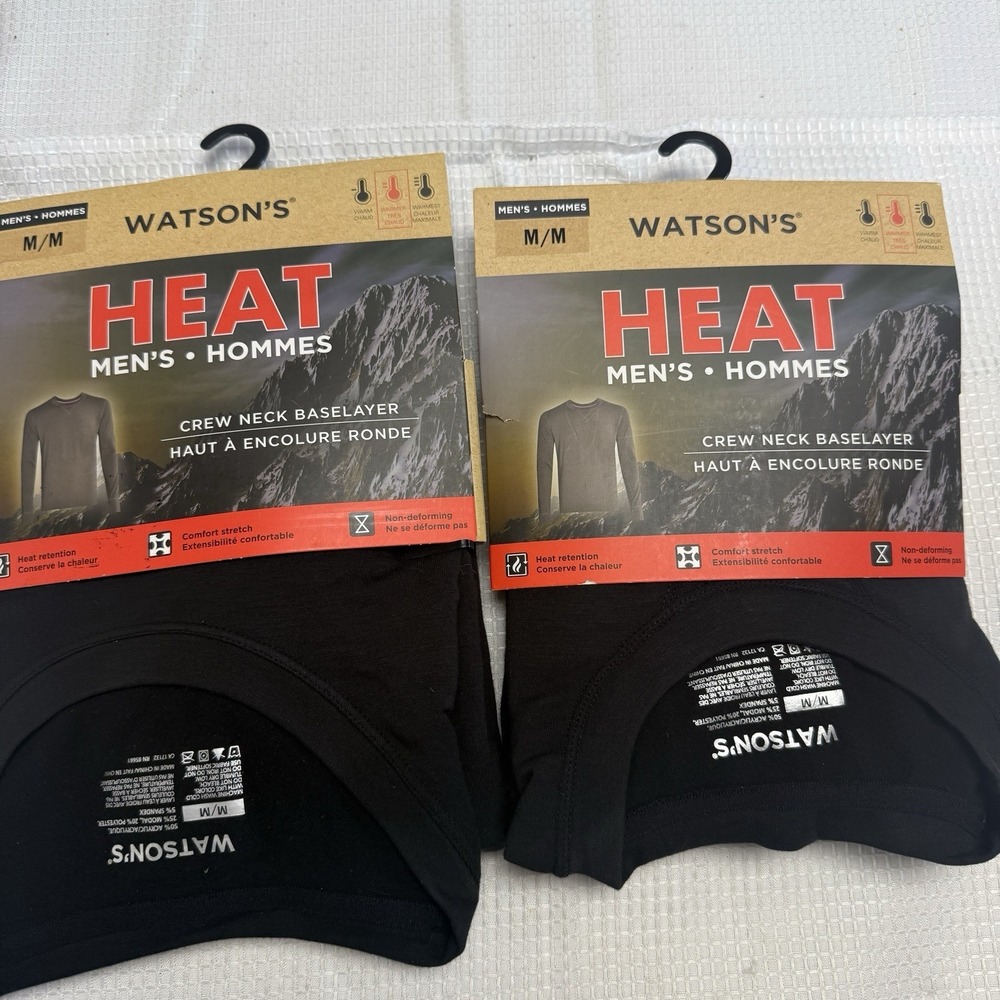 2 Watsons Mens‎ Heat Base Layer Crew Neck Shirt Black Warm Winter